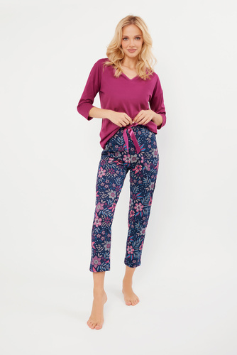 Piżama Damska 3/4 rękaw, 7/8 spodnie Folk Italian Fashion - jeżyna/druk