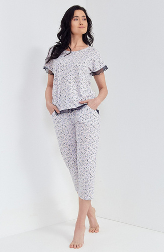 Piżama damska 105 Cana -biały kwiatki