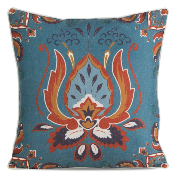 Poszewka dekoracyjna Len 11 z nadrukiem Eurofirany turkusowy