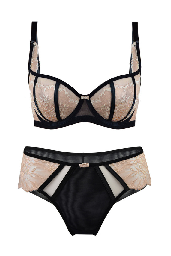 Biustonosz balkonetka 19117 Nugat Mediolano czarno-beżowy