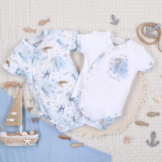 Body Sea Of Joy Nini kopertowe krótki rękaw biały – organiczna bawełna, noworodek