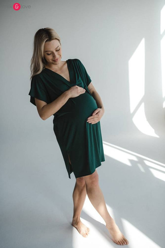 Bambusowa koszula nocna ciążowa i do karmienia Moon Milk&Love butelkowa zieleń