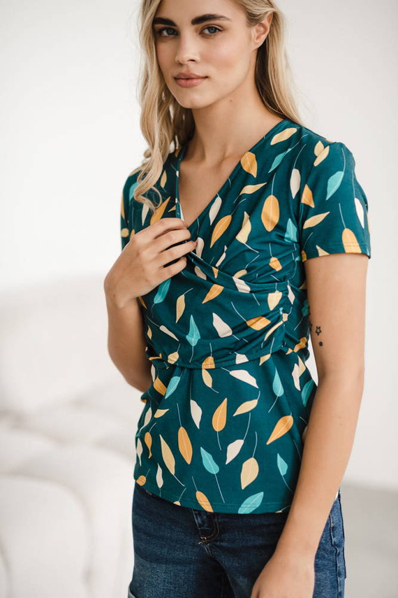 Bluzka do karmienia i ciążowa Milk Bar Milk&Love turkusowy w listki