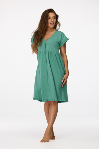 Senizo koszula nocna ciążowa no. 23  zielony– 100% bawełna, falbanki, wygodne napy do karmienia