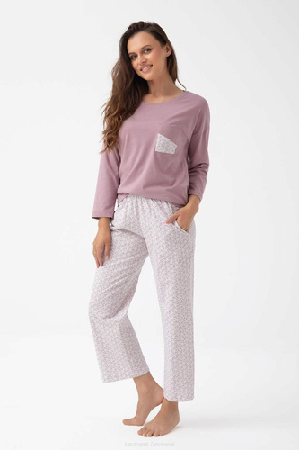 Damska piżama bawełniana Luna 339 – rękaw 7/8, kakaowa, wygodna i stylowa