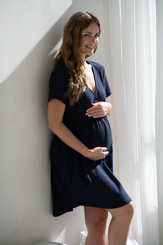 Aurora Milk&Love – koszula nocna ciążowa i do karmienia granatowa, bawełniana