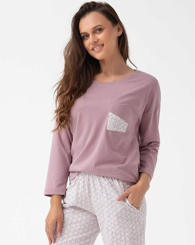 Damska piżama bawełniana Luna 339 – rękaw 7/8, kakaowa, wygodna i stylowa