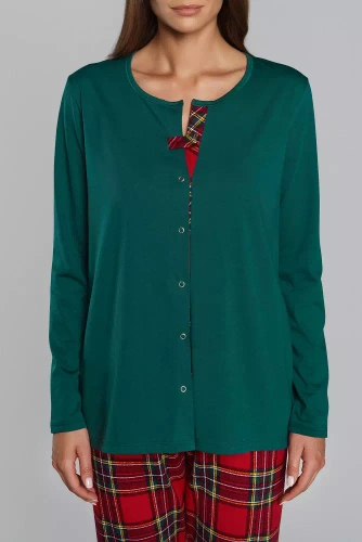 Piżama Damska długi rękaw, spodnie Zorza Italian Fashion - zielony/druk 