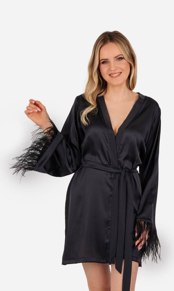 Szlafrok damski satynowy Marie ByShelly - czarny