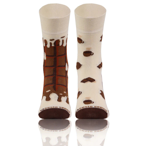 Kawa Czekolada Skarpety długie finest cotton dwie różne Sesto Senso beżowy