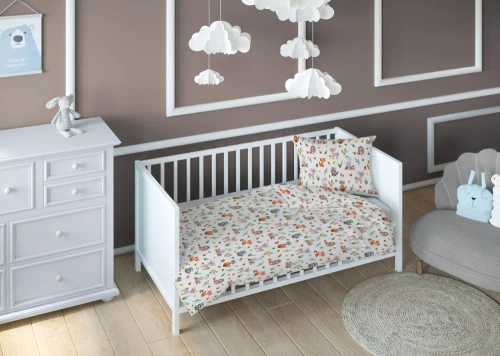 Pościel dziecięca 3713 B Kraina Snów bawełniana zwierzęta Karo