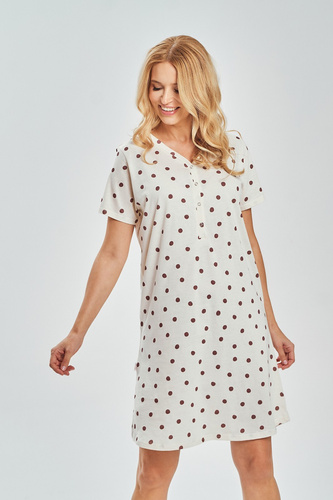 Koszula nocna do karmienia Nita Taro 3529 – 100% bawełna w grochy | Zatrzaski, komfort dla mamy