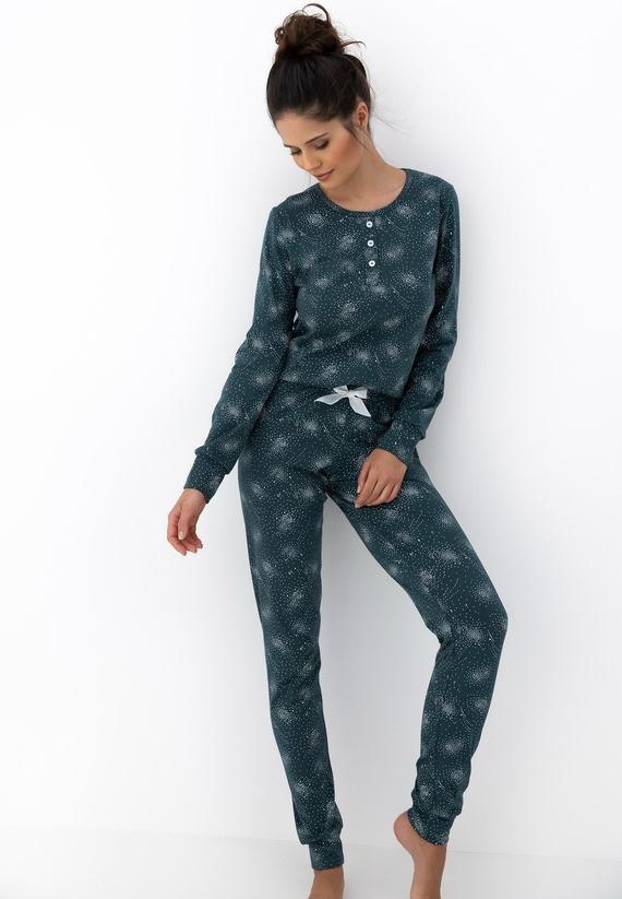 Sensis Ellison – bawełniana piżama damska z guziczkami i ściągaczami