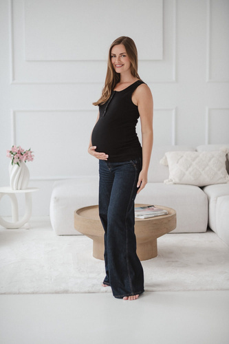 Czarna koszulka do karmienia i ciążowa Tummy – prążkowana, na ramiączkach