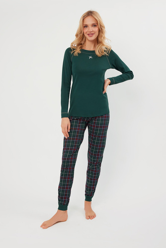 Piżama Damska długi rękaw, długie spodnie Foggia Italian Fashion - zielony/druk 