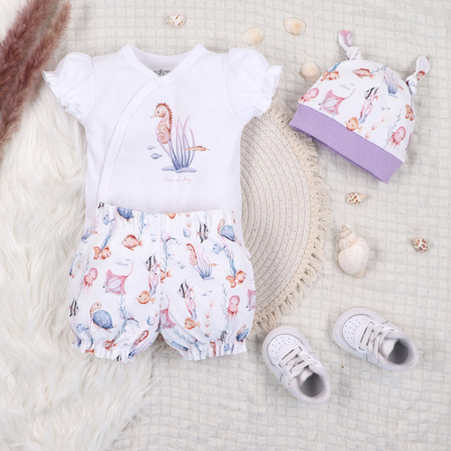 Nini Body Underwater World biały – organiczna bawełna, krótki rękaw, kopertowe