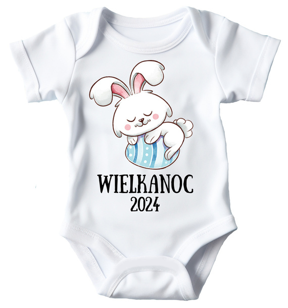 Body krótki rękaw "Wielkanoc z króliczkiem dla chłopca" Moocha biały