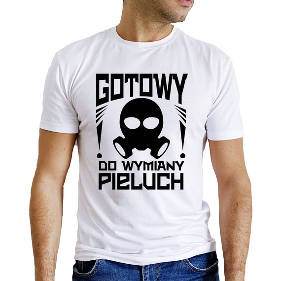 Koszulka dla młodego taty "Gotowy do wymiany pieluch"  Moocha biały 
