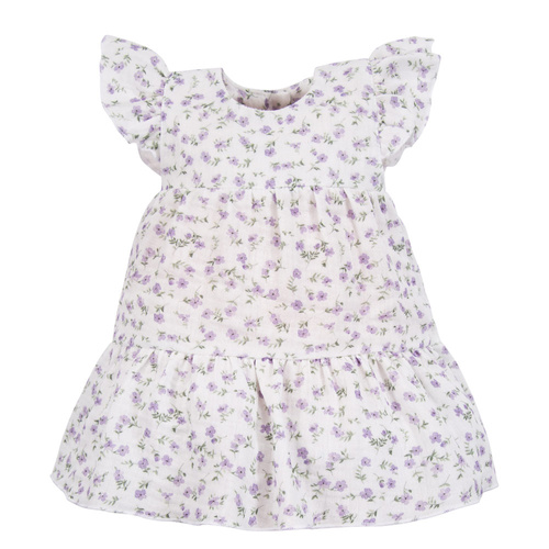 Eevi Sukienka Meadow z muślinu – małe kwiatki, krótki rękaw, przewiewna