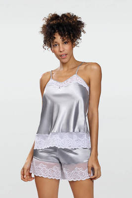 Piżama Damska Satynowa Isabella DKaren - srebrny