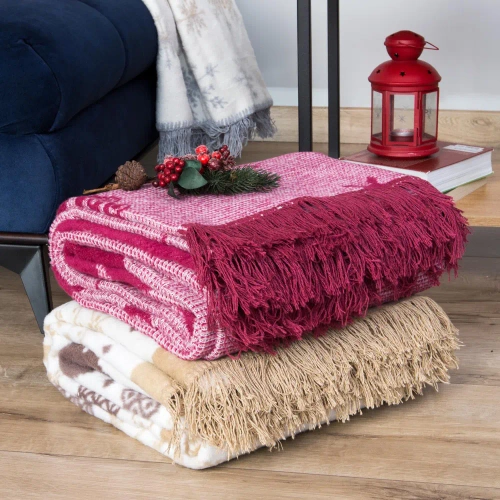 Koc świąteczny renifery 16675A Darymex bordowy