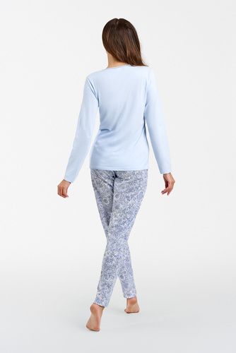 Piżama Damska długi rękaw, długie spodnie Salli Italian Fashion - niebieski/druk 