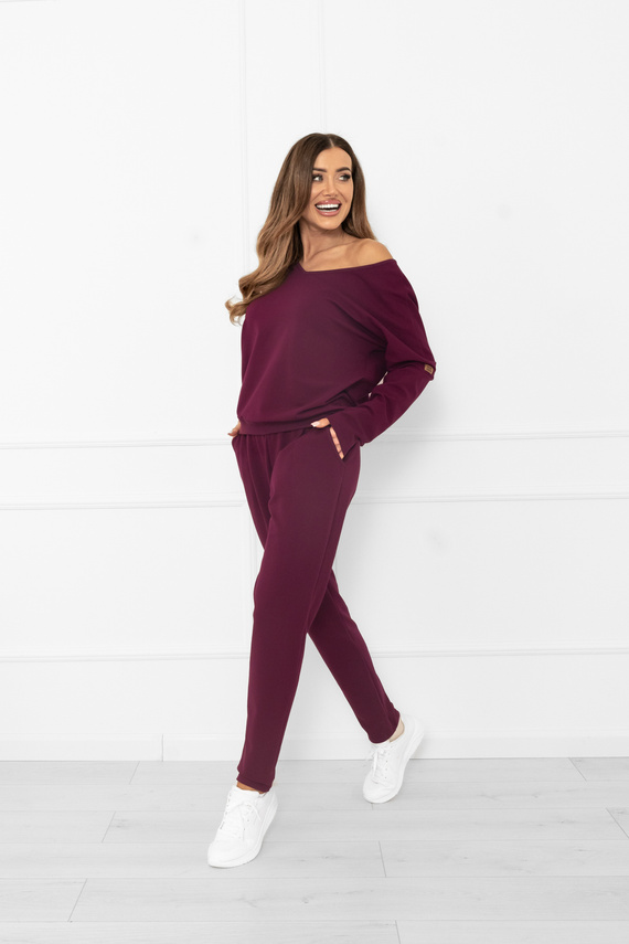 Komplet dresowy damski Karina Italian Fashion – burgund, bawełna, długi rękaw i spodnie