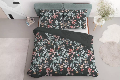 Pościel satynowa gałązki 5084 A Home Satin Detexpol grafitowy 