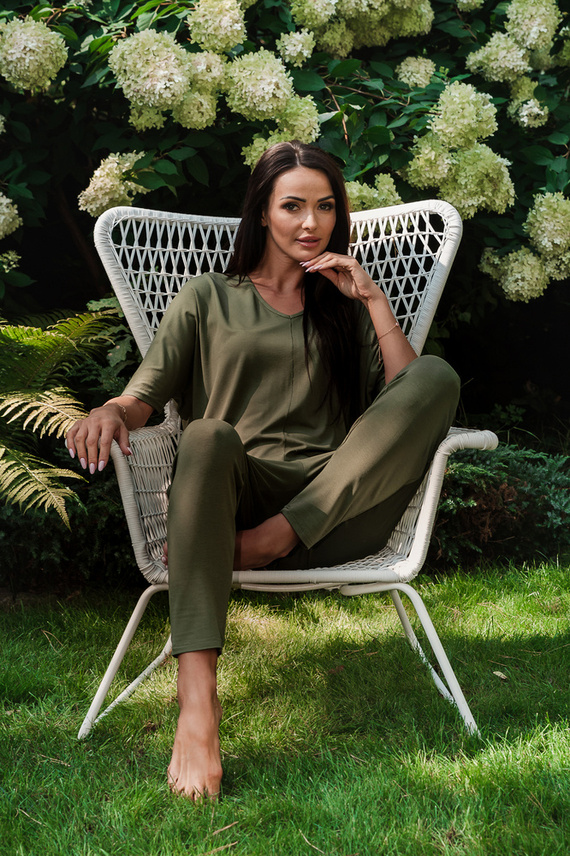 Komplet Damski krótki rękaw, dł. spodnie Paramo Italian Fashion - khaki