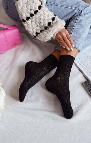 0989-006 Skarpety damskie Ażurowe Milena - czarny