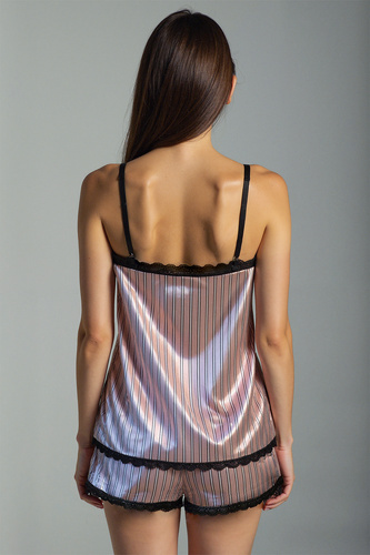 Donna – satynowa piżama damska Pierre Cardin, różowa, top i szorty