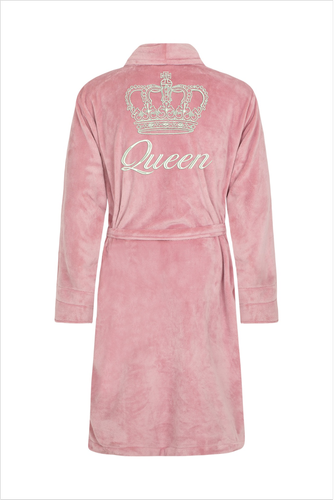 Szlafrok damski polarowy Queen + Korona ByShelly - brudny róż/srebrny