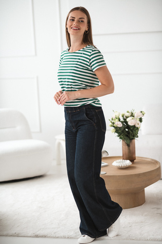 Wygodna bluzka do karmienia MamaFlow – bawełna z elastanem, paski zielony Milk&Love 