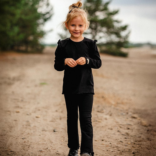 Simply Comfy Eevi czarne – bawełniane legginsy dziecięce dzwony z elastycznym pasem