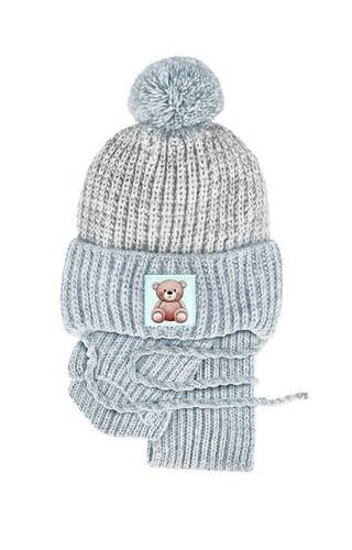 Komplet czapka+golf 48-318 AJS błękitny melanż