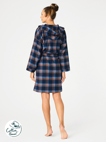 Szlafrok damski Key LGD 431 – granatowy, flanela bawełniana, klasyczny krój