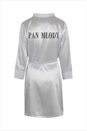 Szlafrok męski satynowy Pan Młody ByShelly - biały/czarny