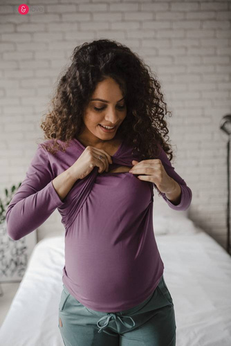 Bluzka do karmienia i ciążowa z dekoltem w serek Milk Shirt jagodowy 