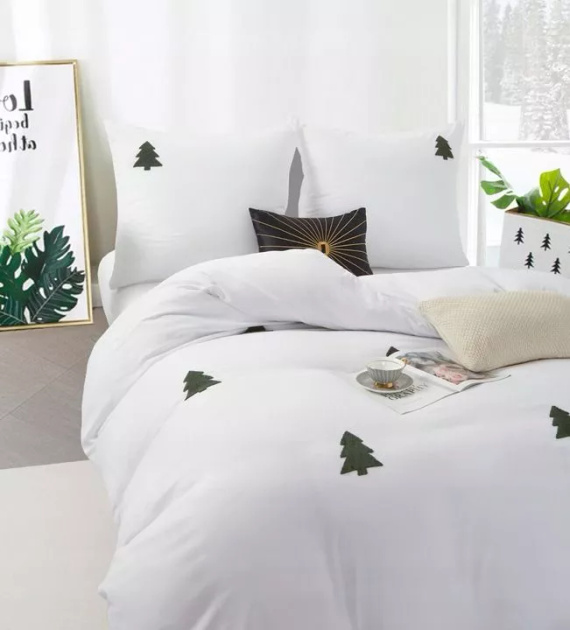 Świąteczna pościel z mikrofibry z motywem zielona choinki Cuty Christmas– Spod Igły i Nitki, zapięcie na zamek