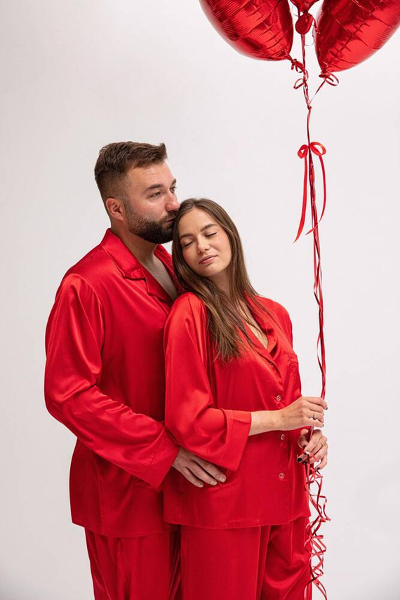 Piżama damska satynowa Amina DKaren - czerwony