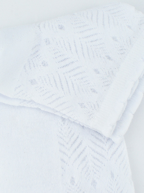 SB118 Skarpety Żakard Liść Noviti- biały