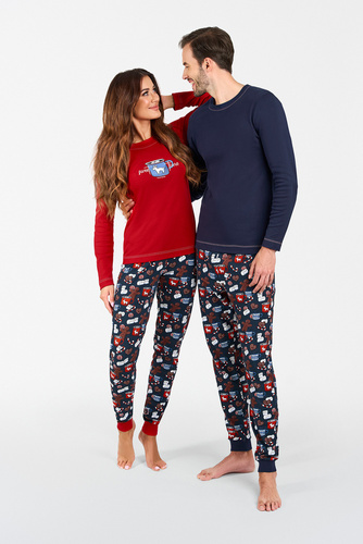 Piżama Damska długi rękaw, długie spodnie Makala Italian Fashion - czerwony/druk 