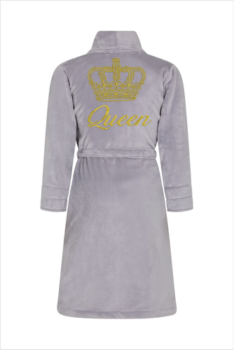 Szlafrok damski polarowy Queen + Korona ByShelly - jasny szary/złoty
