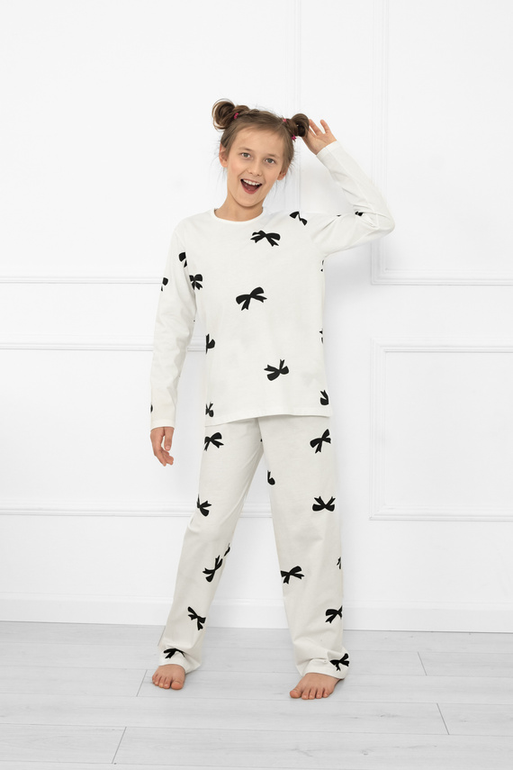 Dziewczęca piżama Fiocca– bawełna, ecru, wzór kokardki Italian Fashion