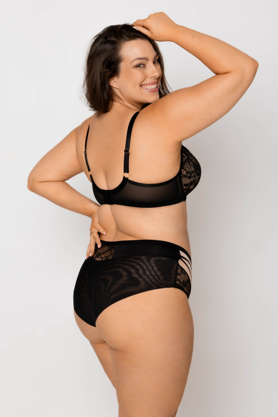 Biustonosz Mediolano Spider Soft 19252 – Zmysłowy Design, Czarna Koronka, Dekoracyjne Paseczki | Bez Fiszbin, Idealny Dla Dużego Biustu