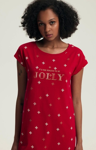 Bawełniana koszula nocna damska Henderson Dotie 43720 – świąteczna, JOLLY