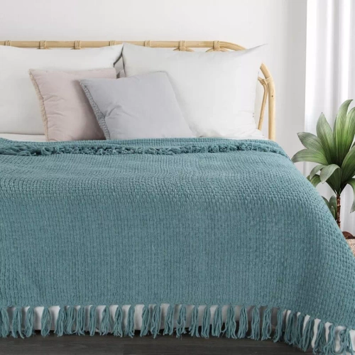 Koc tkany narzuta z frędzlami Suzi Eurofirany miętowy 