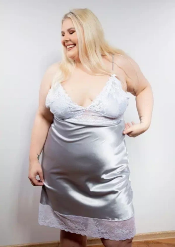 Halka satynowa Harper Plus Size DKaren srebrny 