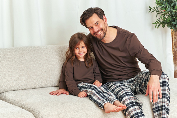 Doctor Nap 7335 – dziecięca piżama unisex, bawełna i flanela, krata brownie