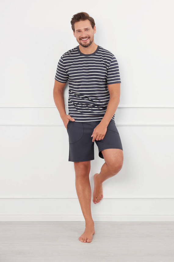 Piżama Męska krótki rękaw, spodenki Bert Italian Fashion - grafitowy 